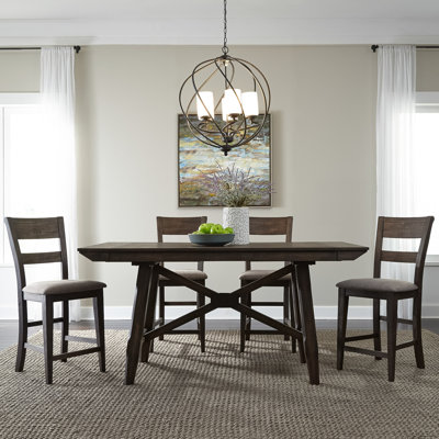Reber 6 Person Extendable Solid Wood Top Gathering Table Set w/ Upholstered Chairs