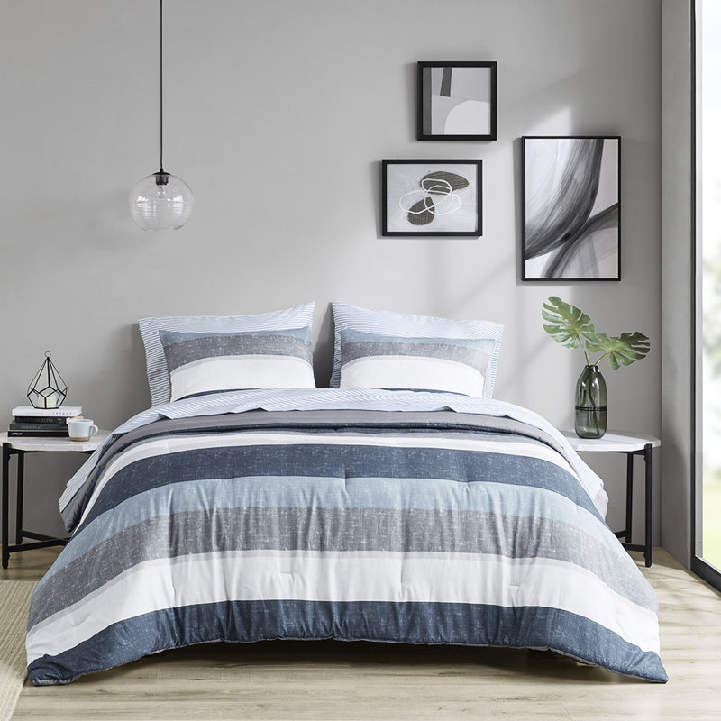 Édredon pour chambre à coucher moderne avec draps en microfibre rayés