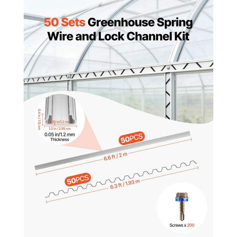 Greenhouse Spring Wire And Lock Channel, 6.56 Ft Pvc-coated Wiggle Wire & Aluminum Alloy Channel Bundle Kit With Included Screws, 0.05 In Thickened, Poly Film & Shade Cloth Attachments