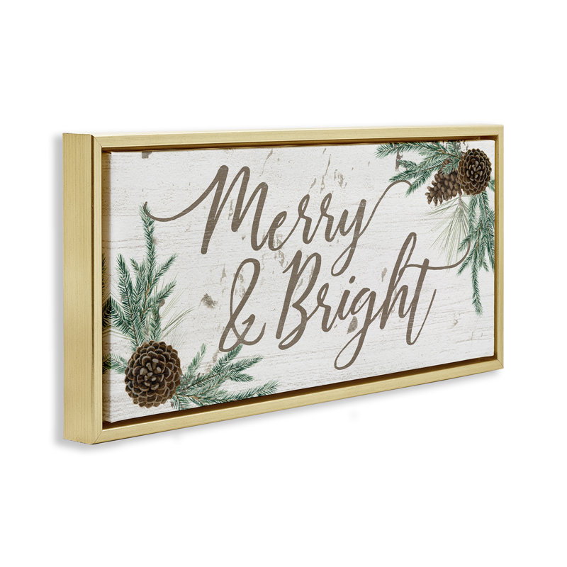 «Merry & Bright Festive Winter» encadrée par Floater, Cadre flottant métallique doré, H 14 po x l 31 po