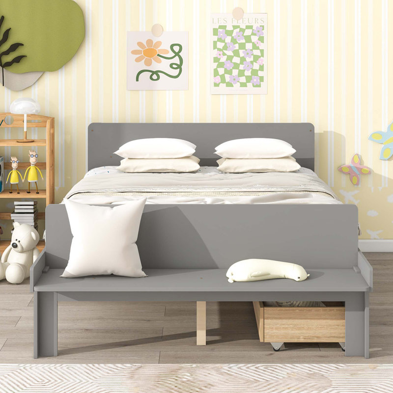 Lit plateforme Dawuan, Gris, Double, Tiroirs inclus