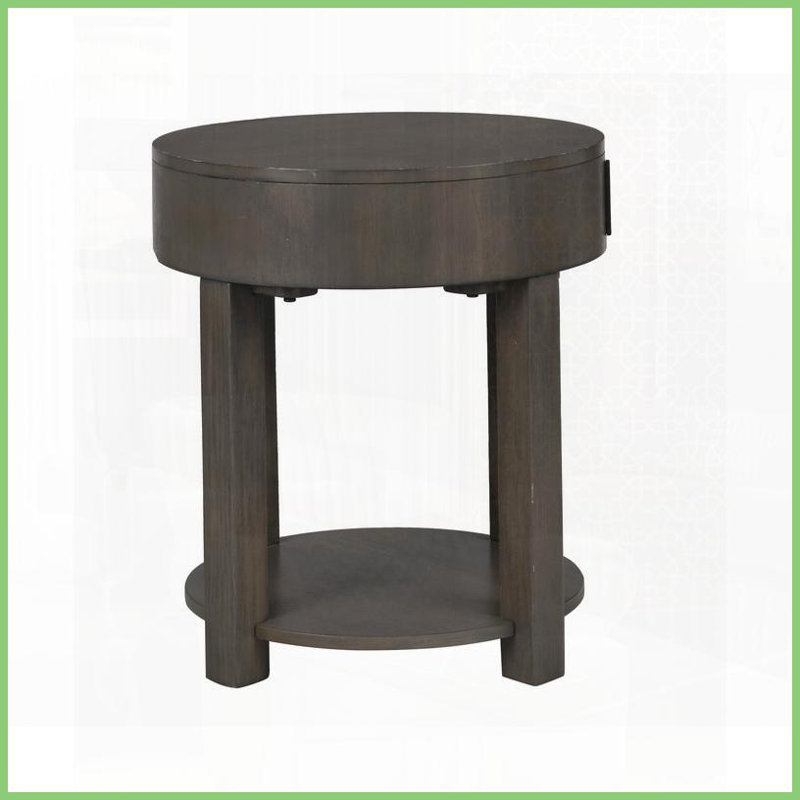 Table basse en MDF brun clair de 20 po avec ports USB et amp; Tablettes rondes - peu encombrantes pour le salon