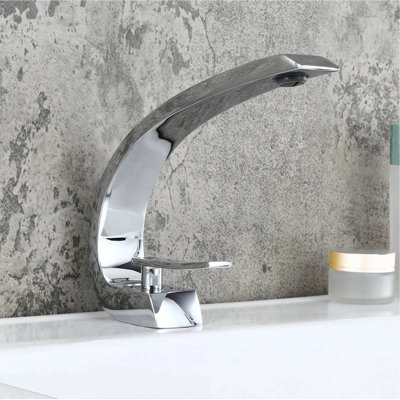 Robinet de salle de bain moderne monotrou incurvé en forme de C avec bonde