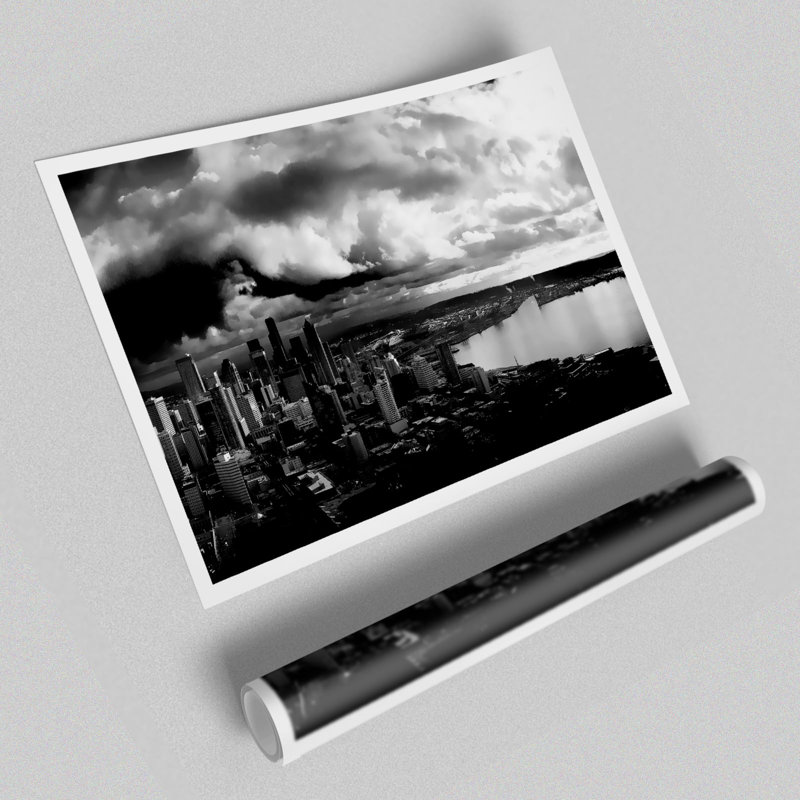 Storm Over City B N W Architecture - No Frame Print, 100cm H x 141.4cm W