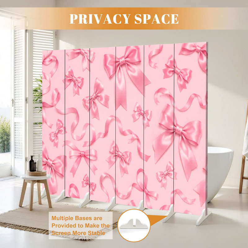 Cloison pliante 6 panneaux à paravents en satin rose royal, 6, 71" H x 96" W x 1" D