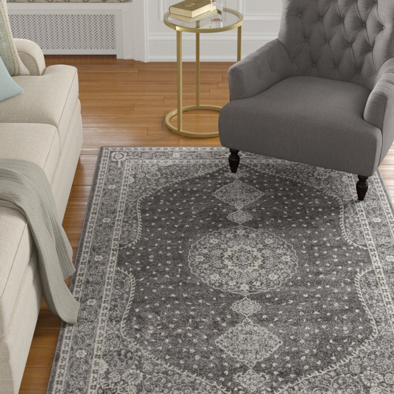 Tapis de style oriental gris foncé, Rectangle 9 pi x 12 pi