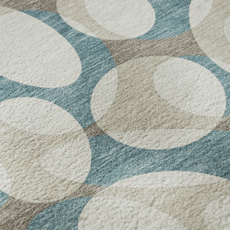 Tapis abstrait lavable à la machine de qualité supérieure Villers AMF2536, Sarcelle, 8' x 10'