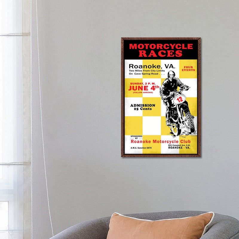 Motorcycle Hill Climb 1 Piece Wall Art on Canvas, 66.04cm H x 45.72cm W x 3.81cm D, Classic Brown Wood Framed