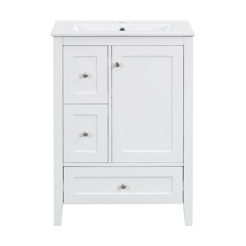 Meuble-lavabo de 24 po avec rangement, tablette réglable, Blanc