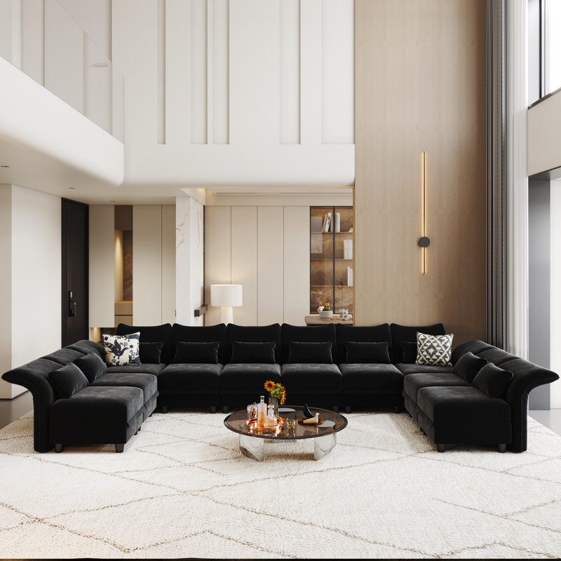 Brodderick Upholstered Sectional, Black Microfiber