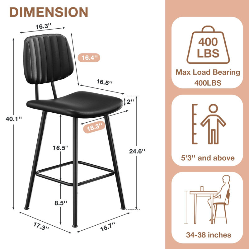 Ensemble de 2 tabourets de bar 24 po en cuir