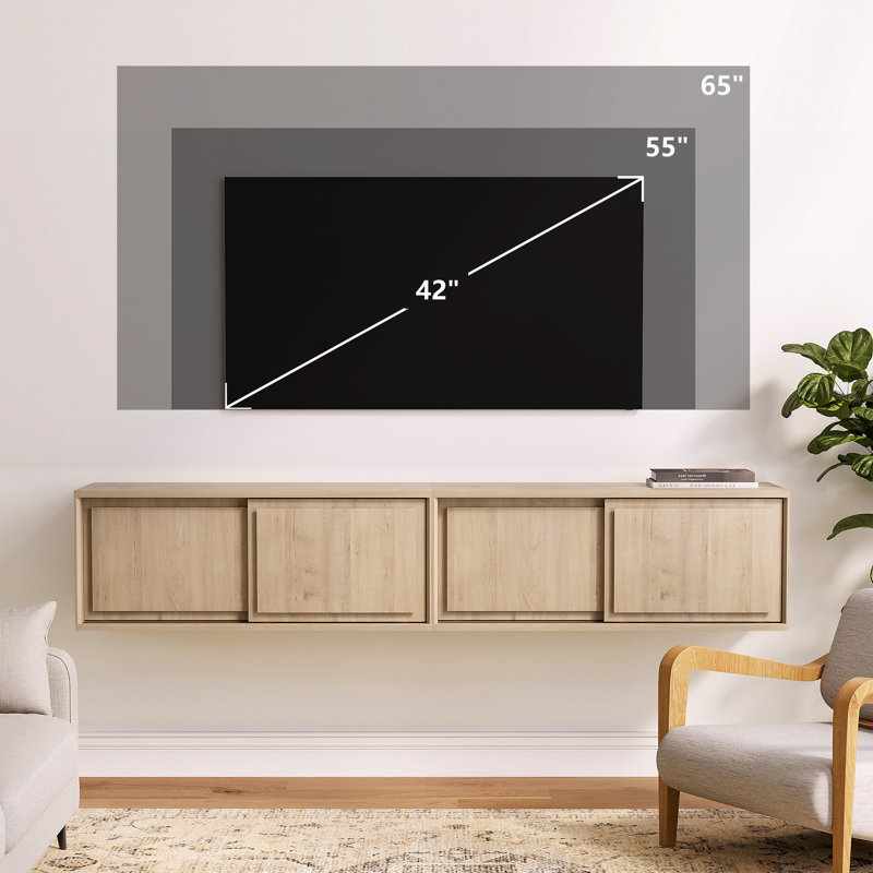 Meuble télé flottant, armoire murale avec portes coulissantes pour le salon, table de chevet moderne sans mains pour la chambre à coucher