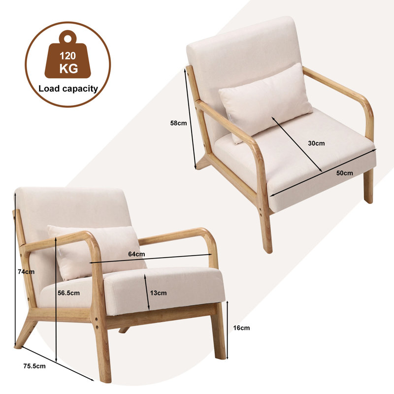 Upholstered Armchair, Beige Wood
