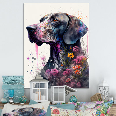 «Cute Germand Dog», art floral - peinture sur toile