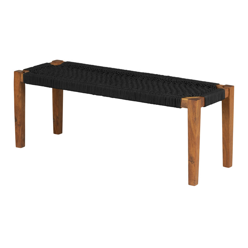 Black and Natural Acacia Wood and Rope Bench
