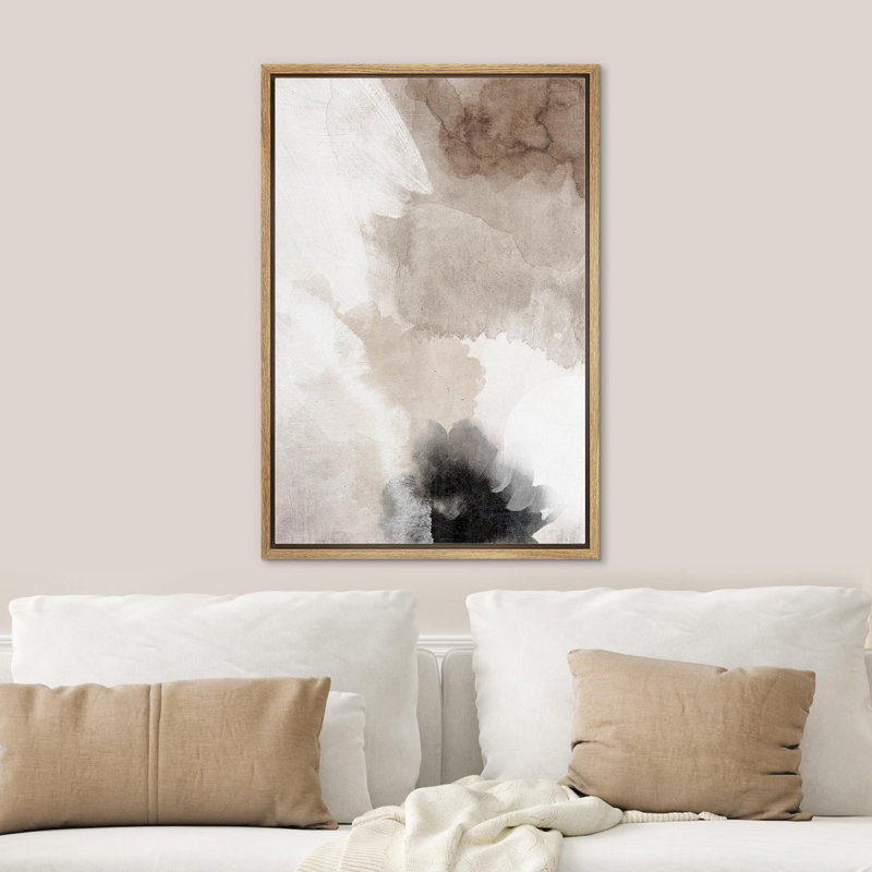 Grunge Abstract Paint Stroke Effect "Faded Tan And Grey Neutral Artwork, Minimalist Modern Contemporary Living Room Wall Pictures, Canvas Giclee Print Wall Art"