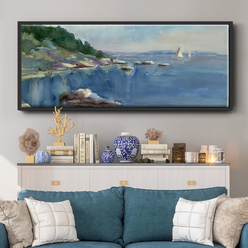 Sailing Bay- Framed Canvas, 12" H x 30" W