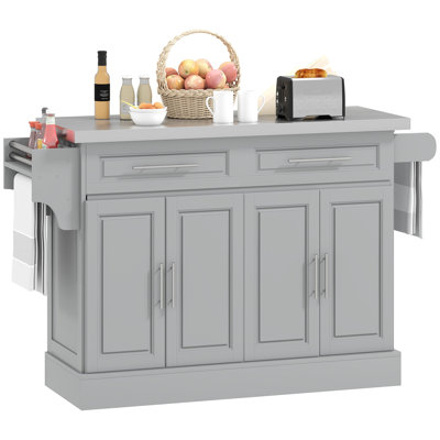 Kitchen Island Rolling Kitchen Island Cart With 2 Drawers, Spice, Knife And Towel Rack,Gray
