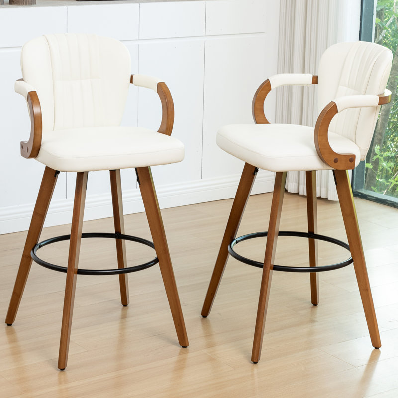 Swivel Upholstered Counter Stool, White, Counter Stool (26” Seat Height)