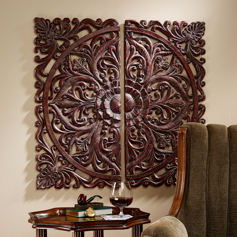 2 Piece Carved Rosette Architectural Wall Décor