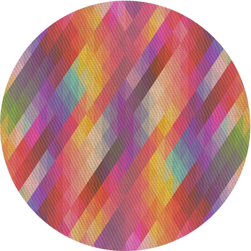 Tapis bleu/rose/jaune à motif, Rond 5 pi