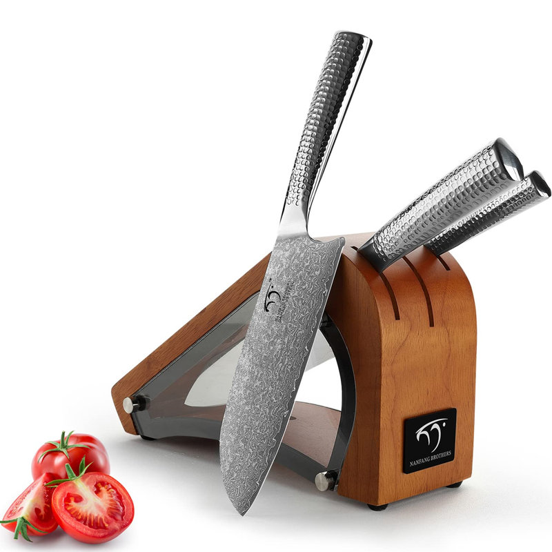 kitchen knife set VG10 gold, Damascus steel, 67 layers, 3 pieces [Sande Kitchen Knife Gyudao] Kitchen knife block set, sharp and dishwasher safe, for cutting kitchen knives, meat slicing, fruit knives, multifunctional, for cooking, for home, commercial,