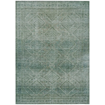 Machine Washable Indoor/Outdoor Xhevrie Teal Rug