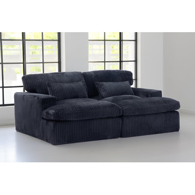 Boneless 82.68" Double Chaise Lounge Sofa Bed, Oversized Corduroy Sectional Couch with Memory Foam, No Assembly Required