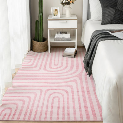 6' X 9' Washable Area Rugs, Non Slip Low Pile Soft Foldable Carpet, for Hallway, Kitchen ,Bedroom and Living Room, Pet Friendly, Modern Style Area Rugs, Pink