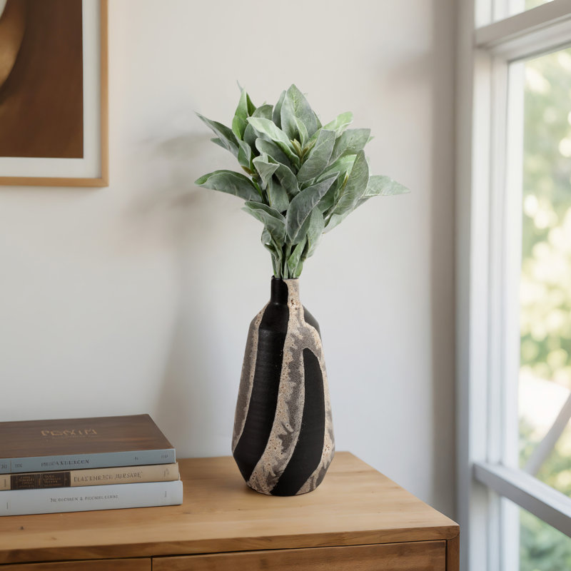 Handcrafted Terracotta Vase - Modern Decorative Ceramic Accent with Textured Design, 13" H x 6" W x 6" D