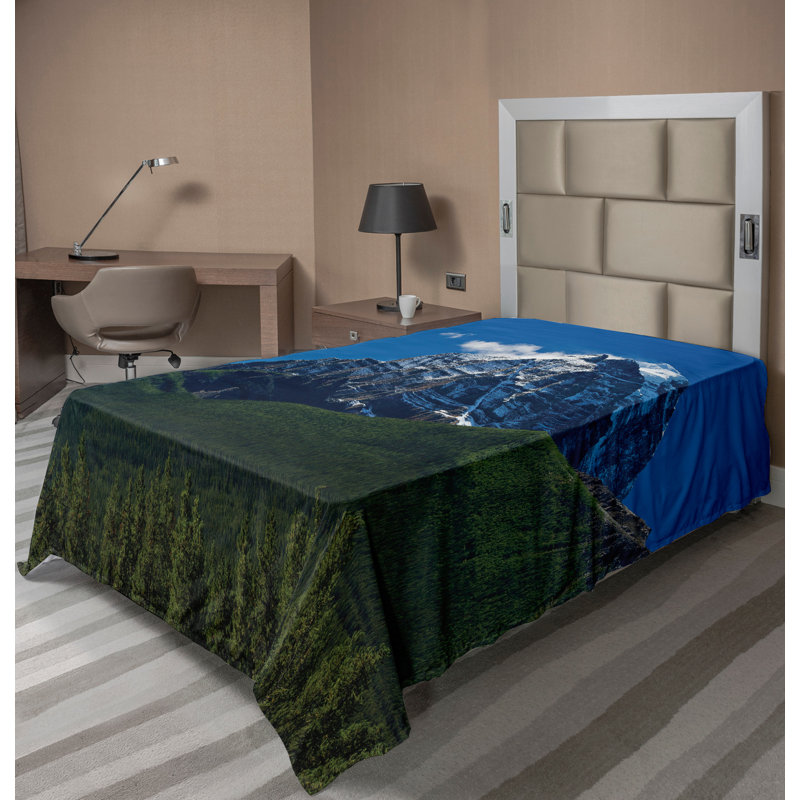 Drap plat Ambesonne Mountain Mountain Snowy Peaks Trees Park, Drap plat pour lit simple TG
