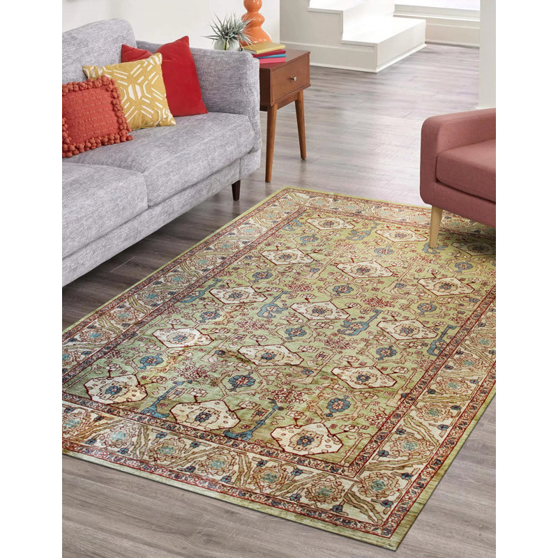Green Hand Knotted Wool Rug