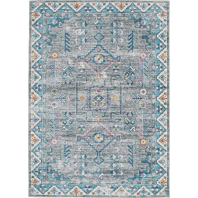 Ducote Washable Gray and Green Machine Woven Area Rug, Rectangle 3' x 5'