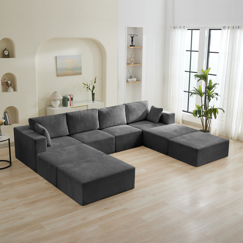 Canapé-lit modulaire surdimensionné, canapé modulaire en forme de U sans os avec repose-pieds mobile, canapé-lit convertible sans assemblage
