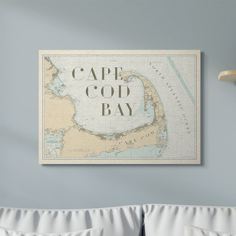 «Cape Cod Bay Beach Vintage Map Word Design», impression, Toile tendue, H 30 po x l 40 po