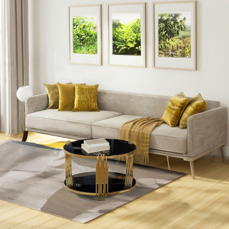 Table basse moderne à miroir avec structure asymétrique en métal, Noir