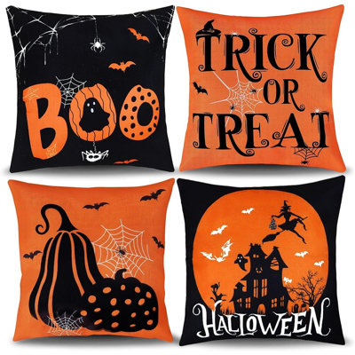Vintage Halloween Throw Pillow Covers Set | Retro Boo Pumpkin Cushion Cases for Fall Holiday Home Décor