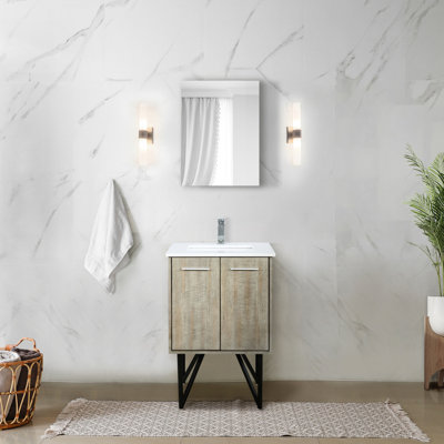 Rustic 24 In. W Vanity For Bath With White Quartz Countertop, Faucet And 18 Wall Mirror - Decorated Bathroom Wide Surface, Updated