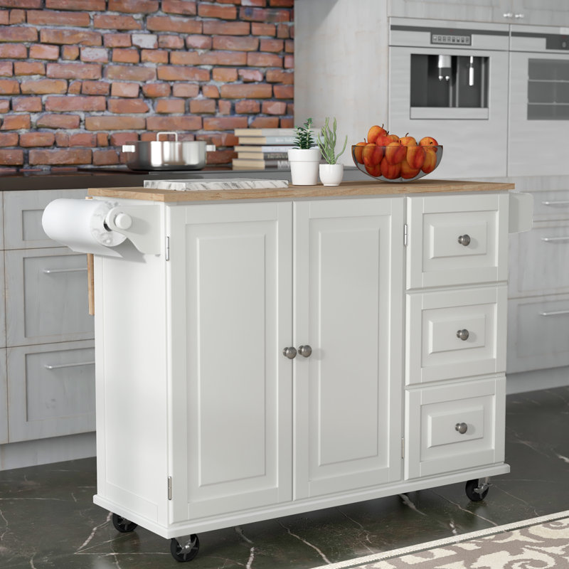Arlonda Solid Wood Top Kitchen Cart, Off White