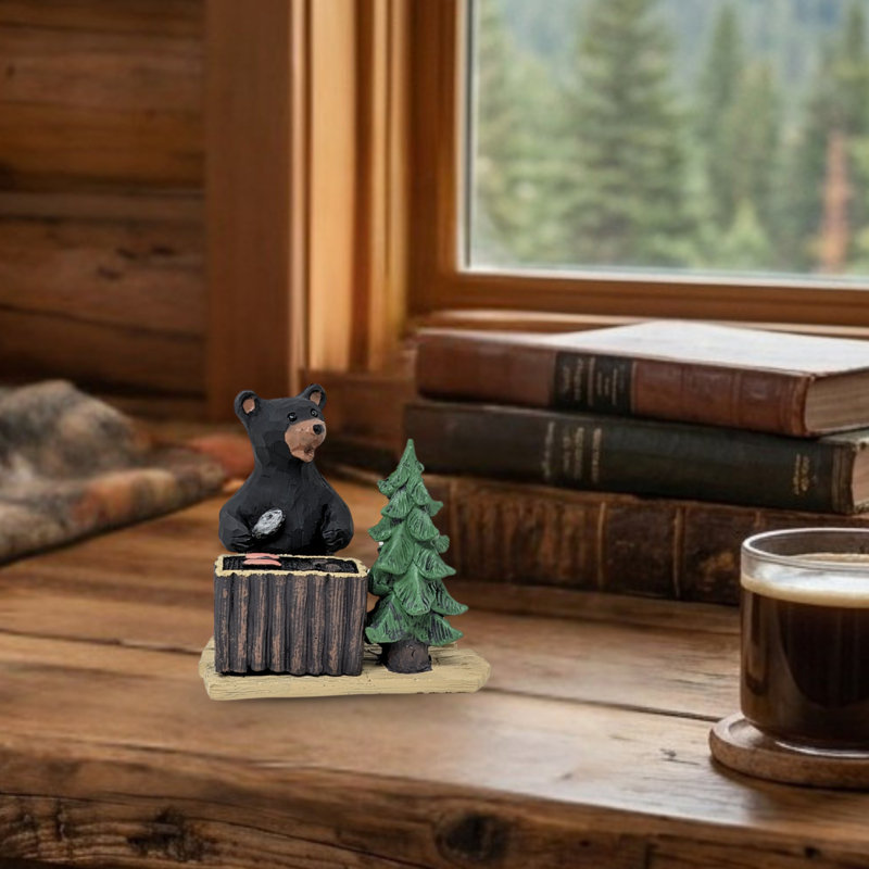 PolyResin Bear Chef Figurine with BBQ Grill Rustic Cabin Decor