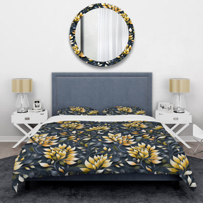 Yellow And Blue Mindful Fern Presence Zen Duvet Cover