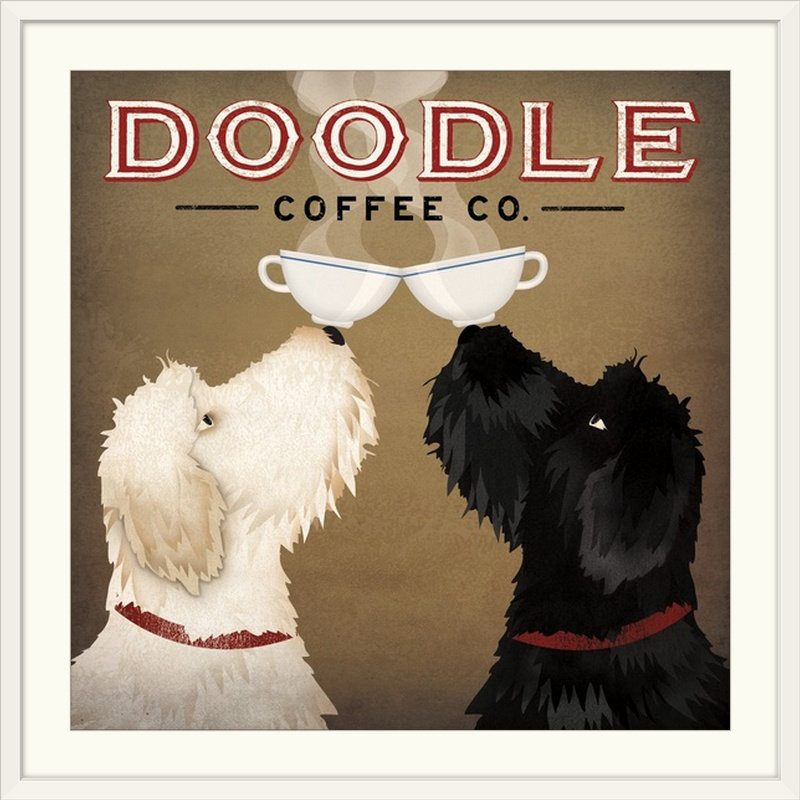 «Doodle Coffee Double IV» par Ryan Fowler - impression d'art graphique, H 32 po x l 32 po x P 1 po, Cadre blanc