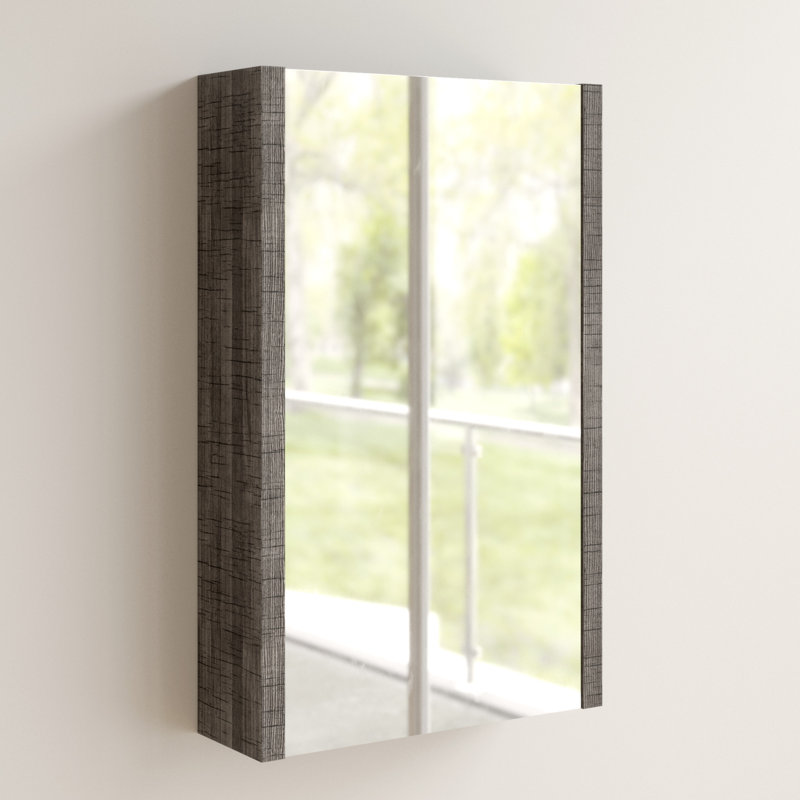 Walker 500mm W 800mm H Surface Framed Medicine Cabinet Mirror 3 Fixed, Grey Ash