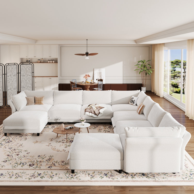 Canapé modulaire surdimensionné à 9 places en L, Chenille beige