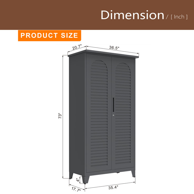 Armoire de rangement pour outils en métal de 73 po de hauteur, avec amplement d'espace de rangement pour le garage, l'entrepôt, le jardin, le bureau, le salon, la salle de bain et la buanderie