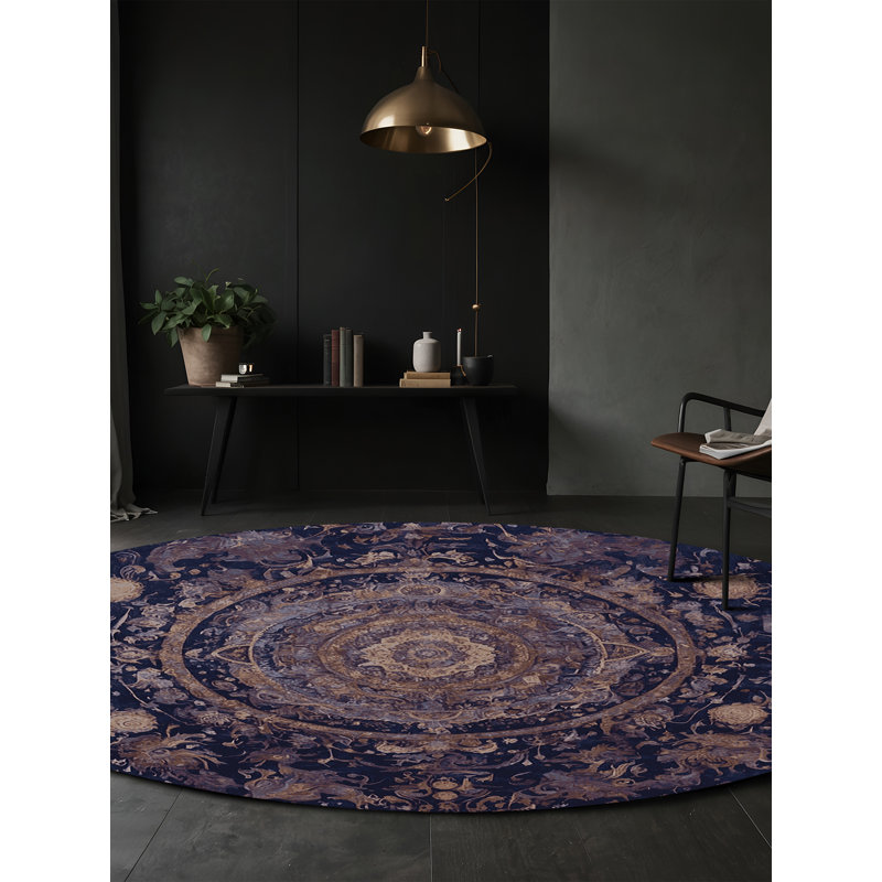 Machine Washable Black Area Rug, Round 8'