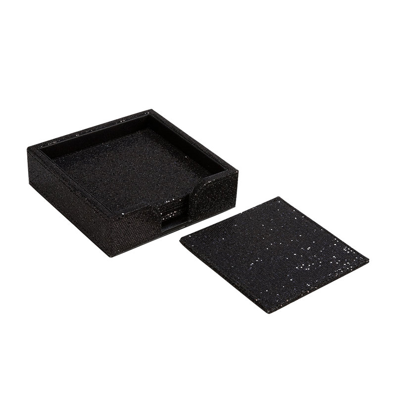 Square 1 Piece Coaster Set With Holder, Black