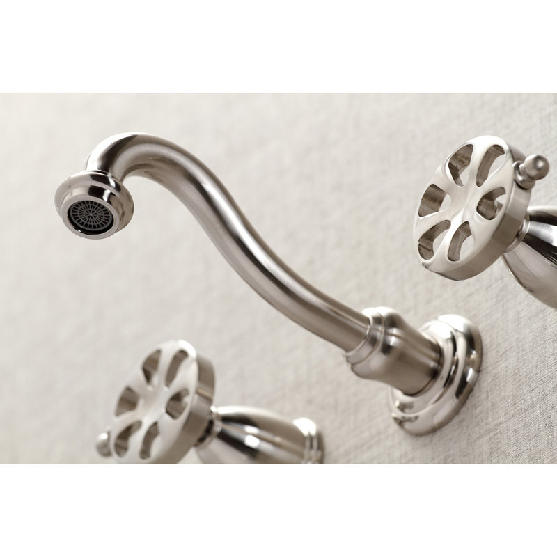 Kingston Brass Belknap Two-Handle 3-Hole Wall Mount Tub Faucet, Brushed Nickel, Cross