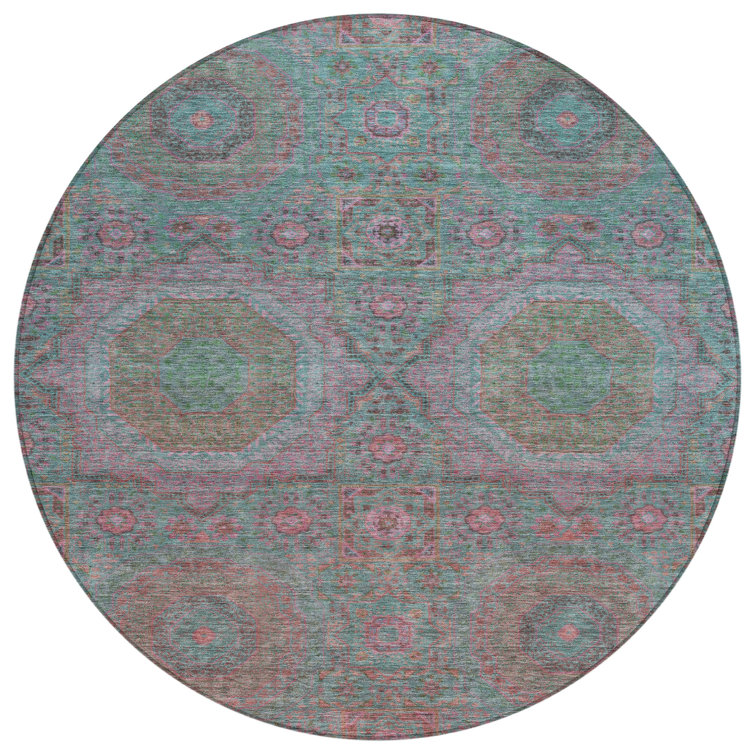 Machine Washable Indoor/Outdoor Xhevrie Teal Rug