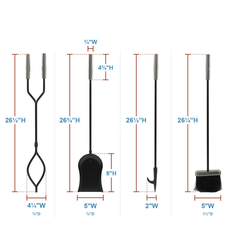Iron Fireplace Tool Set, Pewter / Black